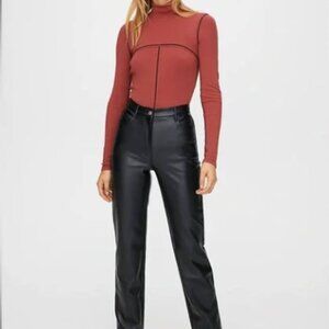 Babaton Aritzia Melina Pants Size 10 faux vegan leather black straight high rise